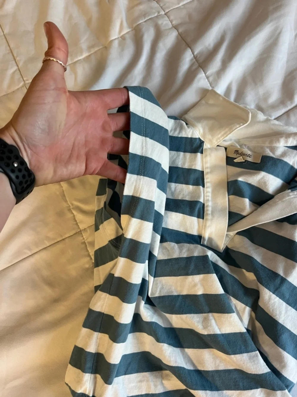 Madewell Blue and White Striped Polo Top size XS - Picture 4 of 5